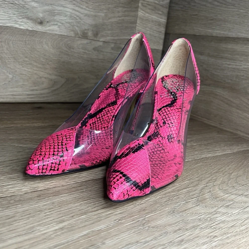 Vince‎ Camuto Clear Neon Poised Python Snakeskin Heels, Pink, 5.5